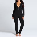 Miniatyrbild 1 av 6: Lingerie Jumpsuit med Bakficka för Kvinnor Onesie Pyjamas Bakåtknappad Bodycon Nattkläder Vuxna Onesies Combinaison Pyjama Femme Black S
