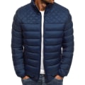 Miniatyrbild 1 av 3: Herrar Ståkrags Solid Färg Romb Mönster Bomull Enkel Mode Slank Jacka Höst och Vinter Casual Topp BLUE1 L