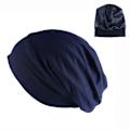 Miniatyrbild 1 av 5: Satinfodrad Beanie, Siden Beanie Sovhatt Hårtäckande Bonnet Slouchy Beanie Natt Sovhatt Justerbar För Lockigt Svart Hår Navy Blue