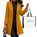 Miniatyrbild 1 av 3: Kvinnokappa Slim Mid-Length Ullkappa Elegant Oversized Övergångsjacka yellow M