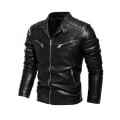Miniatyrbild 2 av 3: Herrar Läderjacka Mode Enfärgad PU Läderjacka Casual Motorcykeldräkt Stack Zip Slim Top Cool red 3XL