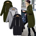 Miniatyrbild 2 av 5: Dam Hoodie Sweatshirt Jacka med Blixtlås, Lång, Plus Size Light Gray M