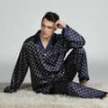 Pyjamas för män T-shirt Lounge Underdelar Byxor Sovkläder Kostym PJs, Marinblå, Storlek L Navy Blue L