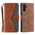 Samsung Galaxy A17 5G Läderplånboksfodral med skarvsömmar och handledsrem Brown
