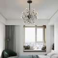 Miniatyrbillede 2 af 5: LED Pendellampe Krystal Blomsterdesign Sort Globe 50cm