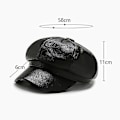 Miniatyrbillede 4 af 5: Dame Pige Pu Spids Beret Hat Solid Ottekantet Hat Pu Læder Hatte Mode. (sort)(1stk)