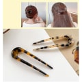 Miniatyrbillede 4 af 4: Leopard Print U-formet Hårnål Fransk Stil Hårpind Prong Up Do Chignon Pins Hårgaffel Hårtilbehør Til Kvinder Piger (4stk, Beige + Rødlig