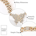 Miniatyrbillede 5 af 5: Tyk Krystal Choker Halskæde Butterfly Vedhæng Halskæder Cuban Link Kæde Glitrende Rhinesten Smykke