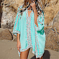 Miniatyrbilde 2 av 5: Kvinners Strandbikini-Overdel i Blondert Heklet Kimono-Kjole Lange Topper Szkyd A-yuhao Green