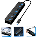 Miniatyrbilde 7 av 8: 7-port USB-hub USB-splitteradapter Backupstrøm Enkel for bærbar PC og stasjonær