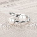 Miniatyrbillede 4 af 5: Ferskvandsperleperler 925 Sterling Sølv Elegant Twist Åben Justerbar Ringe Til Kvinder