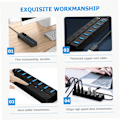 Miniatyrbilde 8 av 8: 7-port USB-hub USB-splitteradapter Backupstrøm Enkel for bærbar PC og stasjonær
