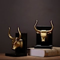 Miniatyrbillede 5 af 5: Bogstøtter Et Par Guld Tyrehoved Harpiks Kunst Bogstøtte Figurer Statuer