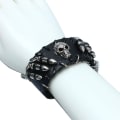 Miniatyrbillede 4 af 5: Sorte Gothic Pu Læder Kugle Skalle Armbånd til Mænd