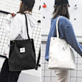 Miniatyrbild 3 av 4: Corduroy Tote Bag, Axelremsväska i Corduroy Stor Kapacitet Casual Handväskor