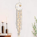 Miniatyrbillede 1 af 5: Boheme Macrame Væghængning med LED-lys, bomuldsstrikket drømmefanger måne vægtapet med frynser dekorationer til børneværelse fest pynt