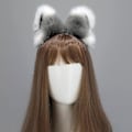 Pikkukuva 5 / 5: Kissan, Suden ja Pesukarhun Korvat ja Hännän Setti, Eläimen Karvainen Häntä, Korvien Pannat, Halloweenin, Jouluun ja Cosplayhin (Valkoinen+Harmaa)