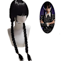 Pikkukuva 1 / 4: Naisten ja tyttöjen Wednesday Addams -asusetti, mekko/peruukki/mekko+peruukki, tyylikäs One Size Only Wigs