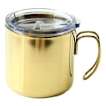 Miniatyrbillede 2 af 5: Rustfrit Stål Kaffe Kop Med Låg, Praktisk Kop Øl Kop Med Håndtag Låg Dobbelt Lag Kop (farve: guld)(1 stk)