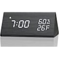 Miniatyrbillede 1 af 5: Digital vækkeur med trædesign og LED-display, 3 alarmindstillinger
