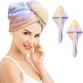 Miniatyrbild 1 av 5: 2-pack Mikrofiber Hårhandduk Wrap Regnbåge Snabbtorkande Superabsorberande Twist Turban Torkande Hårhattar