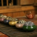 Miniatyrbillede 5 af 5: Keramisk Røgelsebrænder, Klassisk Stil Med Messing Calabash Røgelseholder Og Metal Låg (c)