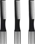 3-pack Lyftkammar, Gaffelkammar, Tångkammar, Dubbeländade Rakekammar, Stylingkammar, Svart