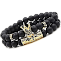 Pikkukuva 1 / 5: Mustat Mattamustat Helmi Rannekkeet 8mm Onyx Kivi Rannekkeet Sarja Charm King Crown