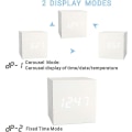 Miniatyrbilde 3 av 5: Digital vekkerklokke hvit, Micar Wood Led lys mini moderne kube skrivebordsvekkerklokke viser tid dato temperatur for barn, soverom, hjem, sovesal, T