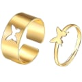 Miniatyrbillede 1 af 4: 2 stk. Butterfly Ringe Butterfly Par Matching Venskab Søde Trendy Fine Ringe Sæt-colorgold