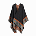 Pikkukuva 1 / 5: Naisten Lämmin Avoin Etuosa Shaalit Ja Huivit Elegantti Neuletakki Poncho Cape Takki Black and orange