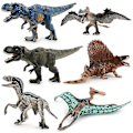 Pikkukuva 1 / 5: 6 kpl Jurassic Dinosaur -mallitoiminnallinen lelu Tyrannosaurus Rex Velociraptor Dimetrodon Simuloitu dinosaurus lapselle