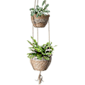 Miniatyrbild 1 av 3: Hängande Halm Planter 2-vånings Korg Vävd Dekorativ