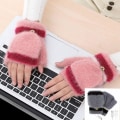 Miniatyrbild 2 av 5: USB-uppvärmda vinterhandskar Stickade imitationskashmirvantar för vuxna Datorspel Leather Pink