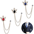 Miniatyrbillede 1 af 3: 3 stk. Herre Brosche Suit Pin Badge Med Kæder Brosche Spænde Kæde Krave Lapel Pin Til Mænd Skjorte