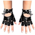 Miniatyrbillede 1 af 5: Fingerløse Kunstlæderhandsker - Sorte Biker Punk Handsker Med Bæltelukning Og Nitter Design