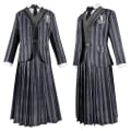 Miniatyrbilde 3 av 4: Kvinne Wednesday Addams Deluxe Kostyme Sett Nevermore Uniform Antrekk Parykker 2XL with Wig