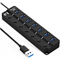 Miniatyrbilde 1 av 8: 7-port USB-hub USB-splitteradapter Backupstrøm Enkel for bærbar PC og stasjonær