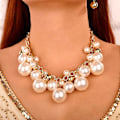 Miniatyrbillede 1 af 5: Kvindes Statement Kort Kæde Vedhæng Halskæder Chunky Faux Cluster Collar Bib Choker Halskæde Og Øreringe Sæt Til Kvinder