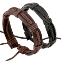 Miniatyrbillede 1 af 4: Mænds Kvinders Ægte Læder Flettet Manschet Armbånd Punk Håndledsrem Armbånd. (sort+brun) (2 stk)