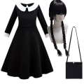 Pikkukuva 1 / 5: Keskiviikon Addamsin Asusteet Lapsille Tytöille Hihat + Laukku + Peruukki Asusteet Setti Hieno Pukeutuminen 9-10 Years Dress Bag and Wigs
