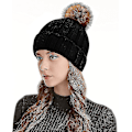 Miniatyrbillede 2 af 5: Varm vinterhue til kvinder - Uldig strikket beanie med termisk fleece