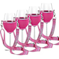 Miniatyrbillede 1 af 5: Pakke med 4 vinglasholdere til at hænge om halsen - Vinglasholder til at hænge om halsen - Kopholder - Festival vinglasholder til jul, fødselsdag, bryllup (pink) xc