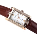 Miniatyrbilde 1 av 4: Personalisert All-match Rose Gold Diamant Kvinners Student Liten Kvadratisk Stålbelte Kvartsklokke Brown-belt