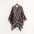 Miniatyrbillede 1 af 4: Vintertørklæde Wraps Poncho Kappe - Kvinders Varmt Åbent Foran Trykt Vendbar Overdimensioneret Tæppe Red wine