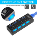 Miniatyrbillede 5 af 5: Kdq1 USB 3.0 Hub med 4 Porte, 5 Gbps, Til PC Bærbar, Tænd/Sluk-Knap, Sort