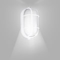 Miniatyrbillede 3 af 4: Oval Bulkhead Lampe med Trådbur og Glasdiffusor, 60 W (1 stk, hvid)
