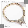 Miniatyrbillede 2 af 5: Tyk Krystal Choker Halskæde Butterfly Vedhæng Halskæder Cuban Link Kæde Glitrende Rhinesten Smykke