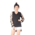 Miniatyrbillede 1 af 4: Kvinders Hul Mesh Net T-shirt Langærmet Blonder Bluse