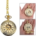 Miniatyrbillede 3 af 5: Mænds Ur Skelet Mekanisk Kobber Gusset Guld Dobbelt Låg Retro